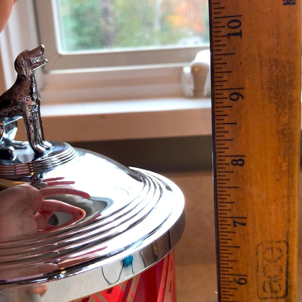 Williams Sonoma Candy Cane Striped Collectable Glass Canister w/ Dalmatian Lid